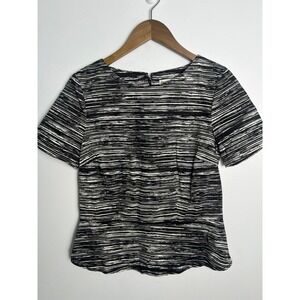 People Tree Wm 12 Organic Cotton Peplum‎ Top Black White Stripe Shirt Minimalist
